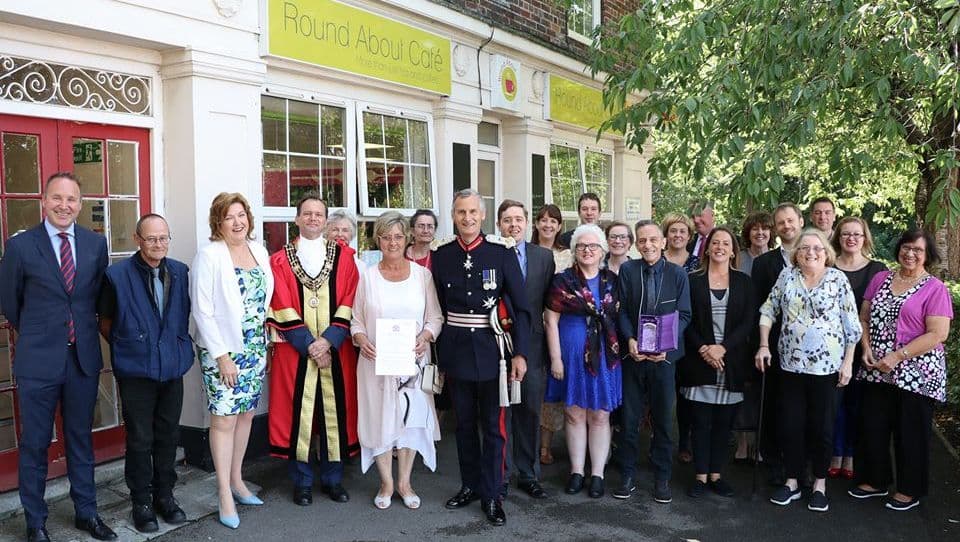 Queens Award Group Outside Guy Gary Shirley Nigel Tom Heather Dean Linda Pauline Customer Volunteer Staff (1)
